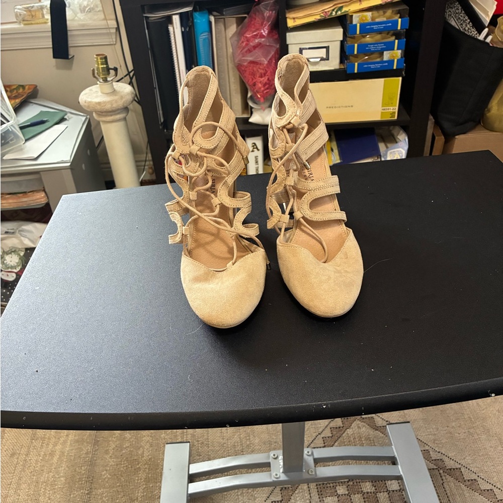 Christian Siriano Tan Lace-Up Heels